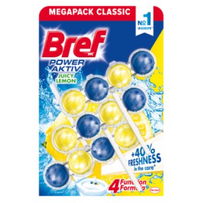 Cleaner - freshener WC BREF, Power Aktiv Juicy Lemon, 3x50g